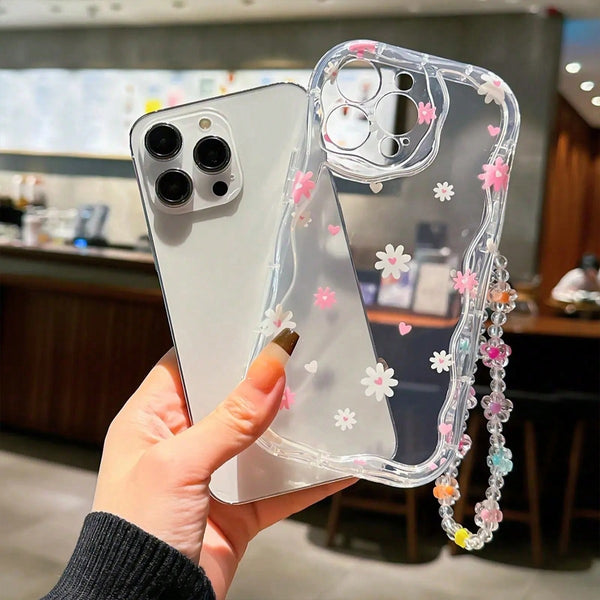 Flower Wavy Clear Phone Case For iPhone 17 16 15 14 13 12 11 Pro Max with Charm