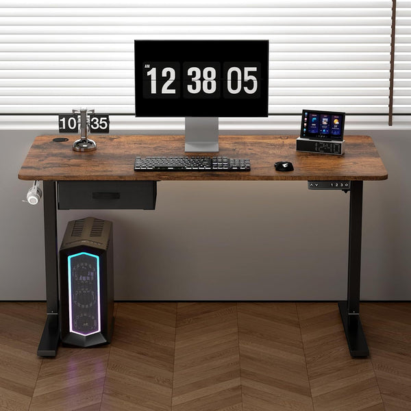 Electric Standing Desk, Sit Stand Table, Height Adjustable Electric Standing Computer Desk with USB Charging Port and Desk Drawer for Home Office