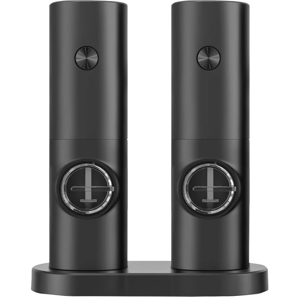 Electric Salt and Pepper Grinder Set, 2pcs with Base and Cleaning Brush, Adjustable Grind Coarseness, LED Lighting, Suitable for Kitchen/BBQ/Restaurant, Kitchen Table Seasoning Tool or Gift, Black