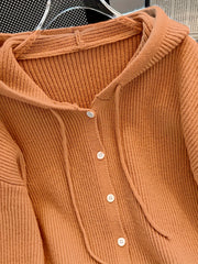 Hooded Button Sweater Cardigan, Spring Autumn Solid Color Casual Simple Open Front Soft Comfortable Elegant Women's Wear