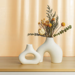 Nordic Style Ceramic Vase Set of 2 – Modern White Decorative Vases for Home, Shelf & Table Décor