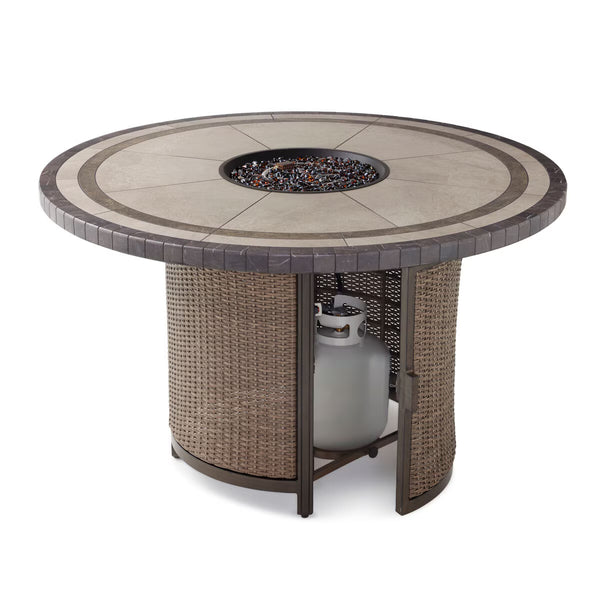 Agio Anderson 7 Piece Wicker High Dining Fire Set with Padded Chairs + Cover
