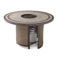 Agio Anderson 7 Piece Wicker High Dining Fire Set with Padded Chairs + Cover