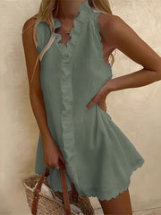 Women's Solid Mini Dress with Embroidery & Ruffle Trim