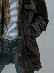 Women's Heavy-Duty -Style Hooded Jacket - All-Season Thick Winter Coat with Multi-Pocket Design, Olive Green Workwear Outerwear, Hood for Casual & (Machine Washable)