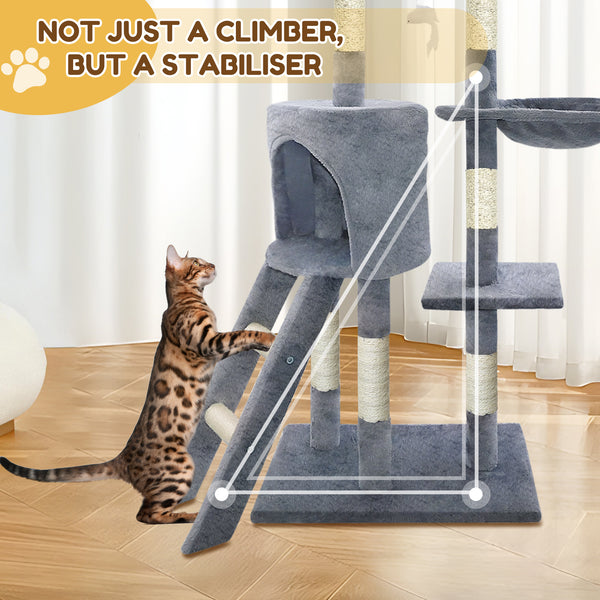 Cat Tree Scratching Post, Stable Structure KittenActivity Centre Pet Toy Scratcher, Tall Cat Furniture Climbing Tower for Indoor Cats, Grey