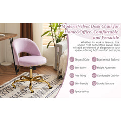 Office Chair Velvet Fabric Swivel Computer Desk Chair Comfy Armless Vanity Task Chair With Adjustable Height, Ergonomic Chair for Home Bedroom (Delicate Lilac)