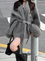 New Autumn/Winter Sophisticated Style Tie-Strap Coat for Women, Elegant and High-End, Overcoat