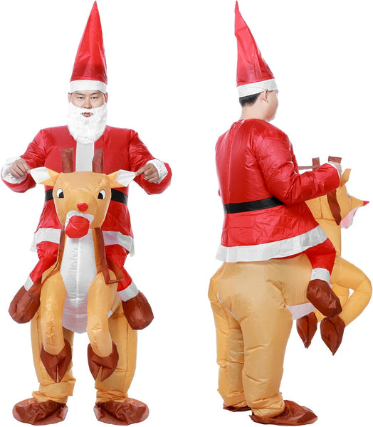 Santa Funny Adult Inflatable Costume Party Costume Santa Ride on Elk Reindeer Suit Xmas Carnival Halloween Party Costume Prop for Adult