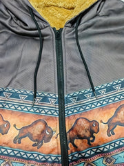 Bohemian Style Men's Autumn/Winter Plaid Vintage -Lined Zip-Up Hooded Sweatshirt
