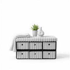 Terra 6 Drawer Folding Ottoman Storage Bench, Ribbed Faux Fur Rectangular Storage Box with Lid, Soft Upholstered Footstool for Bedroom, Hallway & Living Room, Clothes, Toy & Blanket Storage