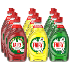 Fairy Washing Up Liquid Mixed Selection - Pack of 9x 320ml (3 Each) - Lemon, Original, Pomegranate & Grapefruit - Household