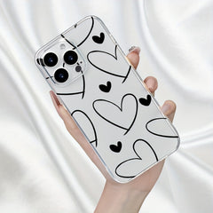 Phone Case - Clear, Straight-Edged Phone Cases Are Compatible with for Iphone 11 Through 17, Including Pro Max And Plus Versions. The Design Showcases a Prominent Heart Outlined in Lines Alongside a Solid Small Heart, Reflecting a Minimalist