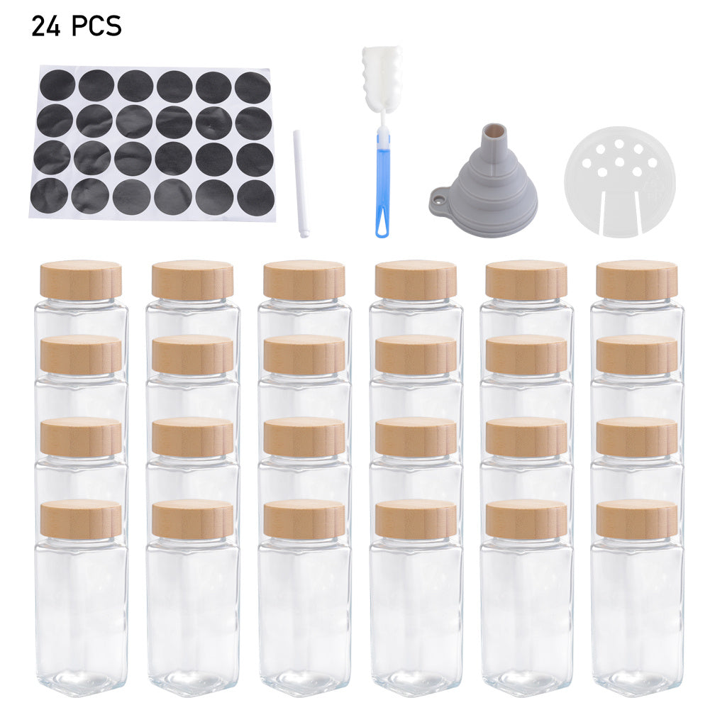 24pcs Glass Spice Jars Bamboo and Plastic Lids Storage Bottles Containers Pots Seasonings Container Canister with Shaker Lids