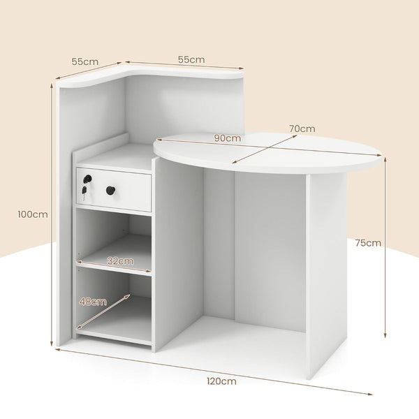 Corner Front Reception Counter Desk with Lockable Drawer