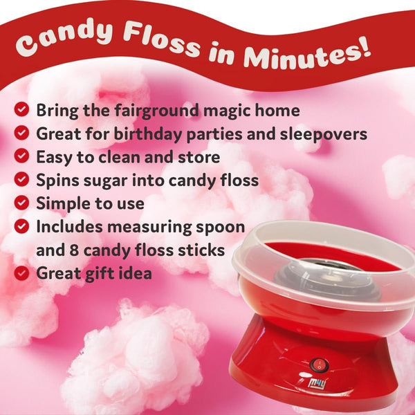 M4Y Premium Candy Floss Maker Cotton Candy Sweet Machine, Funfair Style Machine for Parties, Kids, Home, Includes Measuring Spoon and Candy Floss Sticks