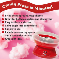 M4Y Premium Candy Floss Maker Cotton Candy Sweet Machine, Funfair Style Machine for Parties, Kids, Home, Includes Measuring Spoon and Candy Floss Sticks
