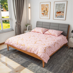 1set Pink High-end Bronzing Gilt Marble Bed Duvet Cover and Pillowcase Set, Soft and Comfortable Bedding Three-piece Set for All Seasons, 200*200cm / 220*230cm