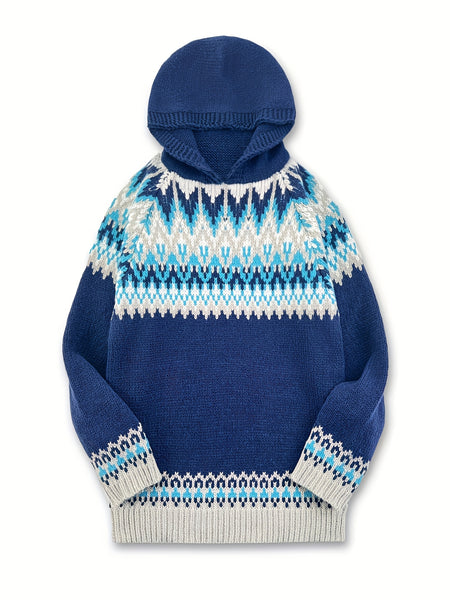 Women's Winter Hooded Jacquard Sweatshirt Style Glacier Snow Mountain Chunky Elegant Fashionable Comfortable Casual Vintage Commuter Soft Slim-Fit Top