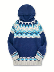 Women's Winter Hooded Jacquard Sweatshirt Style Glacier Snow Mountain Chunky Elegant Fashionable Comfortable Casual Vintage Commuter Soft Slim-Fit Top