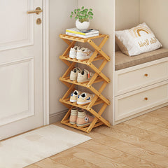 4/5/6/7 Tiers Bamboo Wooden Shoe Rack, Vertical Shoe Racks Storage Shelves Tall Shoe Tower, Collapsible Narrow Shoe Stand, Installation Free Folding X-Shape Shoe Racks Sneakers Slippers Holder Organizer, Multi Functional Shoe Rack Durable Footwear Cabinet