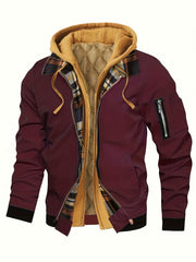 Pearson OBM Men'S Winter New Korean-Style Hooded Jacket, a Casual And Trendy Outerwear, Solid Color, Formal Style, with Zipper Details