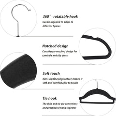 50pcs NON SLIP FLOCKED COAT CLOTHES HANGERS VELVET TROUSER HANGING SPACE SAVER