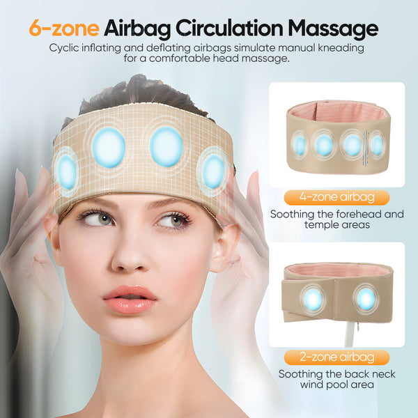 Head Massager, 360° Kneading with 3 Modes & 3 Intensity Levels for Migraine Relief and Stress Relaxation, Home Office Sleep Aid Therapy Device