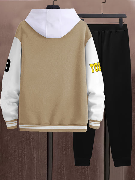 Men's Fashion Casual 69 Set - Color Block Campus Style Jacket - A-69 Letter Print - Excludes Innerwear and Hat - Xingfan OBM