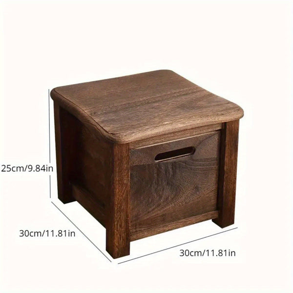 Classic Dark Brown Wooden Shoe Changing Stool with Storage Storage Stool with Drawer- Traditional Style Armless Non- Upholstered Shoe Bench, Smooth Surface& Hollow Handle Design, Durable Natural Wood for Entryway, Living Room, Bedroom