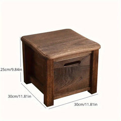 Classic Dark Brown Wooden Shoe Changing Stool with Storage Storage Stool with Drawer- Traditional Style Armless Non- Upholstered Shoe Bench, Smooth Surface& Hollow Handle Design, Durable Natural Wood for Entryway, Living Room, Bedroom