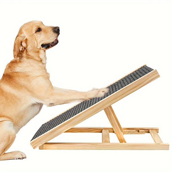 Adjustable Height Dog Ramp with Non-Slip Surface & Sturdy A-Frame Design - Foldable Pet Stairs with Soft Cushioned Steps, Portable Ramp for Beds, Sofas, Cars - Ideal for Small & Large Dogs, Elderly Pets, Dachshunds, Poodles, Labrador Retrievers - Du