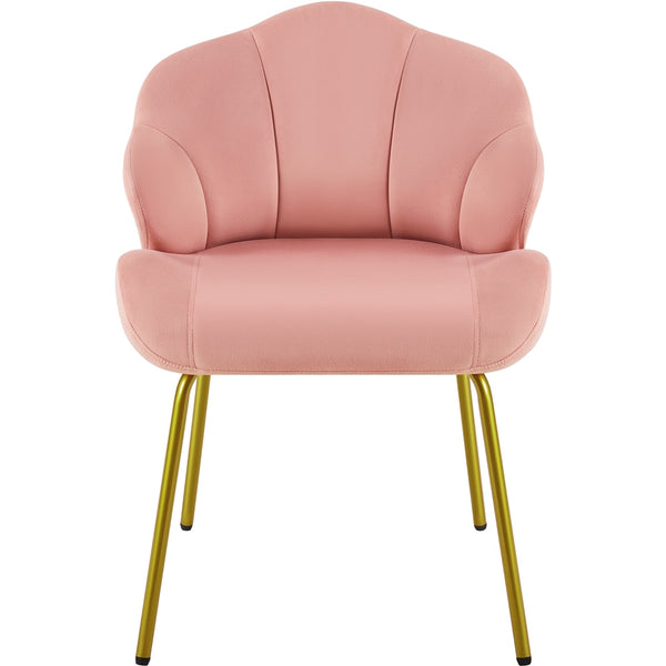 Costoffs Velvet Accent Chair Modern Side Chair Vanity Chair Leisure Chair with Shell-shaped Backrest and Golden Metal Legs, Versatile Use Lounge Chair for Living Room/Bedroom/Home Office/Kitchen, White/Pink