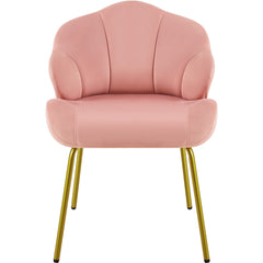 Costoffs Velvet Accent Chair Modern Side Chair Vanity Chair Leisure Chair with Shell-shaped Backrest and Golden Metal Legs, Versatile Use Lounge Chair for Living Room/Bedroom/Home Office/Kitchen, White/Pink