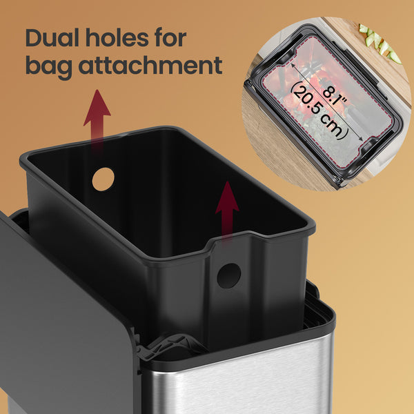 2.1-Gallon, 8 L Hanging Kitchen Trash Can with Lid, Cupboard Door Hanging or Wall-Mounted, Silver