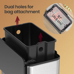 2.1-Gallon, 8 L Hanging Kitchen Trash Can with Lid, Cupboard Door Hanging or Wall-Mounted, Silver