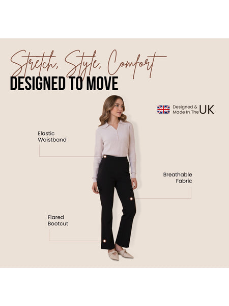 Ladies Flared Trousers Stretch Fit Comfort Fit High-Waisted Flared Pants Suitable For Nurses, Carers, Teachers, School Uniform, Yoga, Travel, Casual, Office Wear