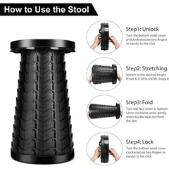 Portable Folding Stool Lightweight Yet More Sturdy with Load Capacity 180KG, Retractable Plastic Foldable Collapsible Stool for Camping Fishing Hiking BBQ Outdoors Indoors Kitchen