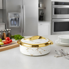 Kitchen Stainless Steel Food Storage Containers 3-Piece Set, Meal Prep Containers with Handles, Marble Pattern, Serving Bowl Set with Lid, White/Black