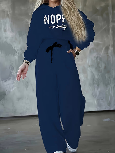 Women'S Two-Piece Casual Outfit, Featuring a Warm Hooded Sweatshirt with Letter Patterns
