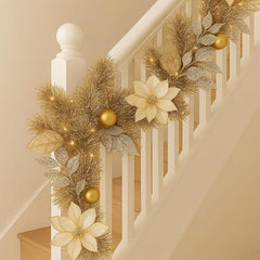 Marco Paul 9ft Luxury Gold Glitter Pre Lit Christmas Garland with Cool & Warm White LED Lights - Battery Powered Winter Garland with 8 Light Modes - Indoor Christmas Decorations for Fireplace & Stairs