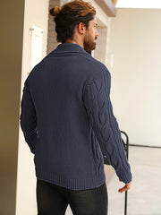Men'S Solid Cable Knit Cardigan Fall Winter Button-Up Knit Coat