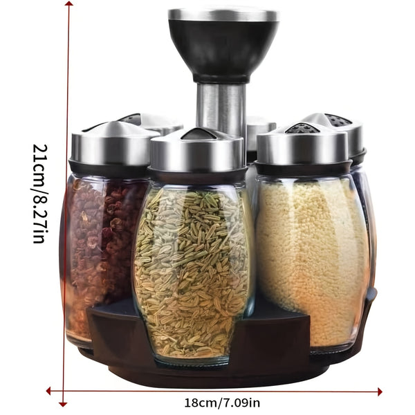 6-Pack Rotating Spice Rack Set | 360° Rotating Rack Tower with 6 Glass Spice Containers, Countertop Kitchen Cooking Organizer, Multipurpose Use