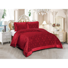 3 Piece Velvet Quilted Bedspread Set Jacquard Damask Bed Cover with Pillow Shams | Luxury Soft Polyester Bedspread for Double King Super King Beds | Modern Elegant Bedroom Bedding Set