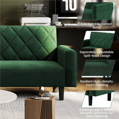 Costoffs 3-in-1 Velvet Convertible Futon Sofa Bed Upholstered Futon Couch with Diamond Tufted Design