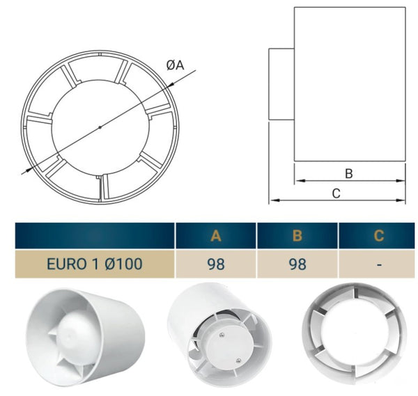 100mm In-Line Extractor Fan – Quiet Bathroom Ventilation Fan for Ducting – High Airflow 100 m³/h – IPX2 Rated ABS Housing – Ideal for Toilet, Kitchen, Home, Office & Commercial Use. Set by MYPURECORE