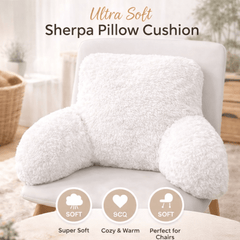 Teddy Fleece Reading Pillow with Arms Soft Backrest Support Cushion 65x40cm for Bed and Sofa in 4 Colours
