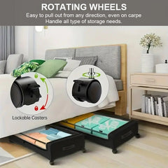 Lunaluke 1/2/4pcs Under Bed Storage with Wheels XXL 60L Large Capacity Rolling Underbed Storage Bins Organizer for Clothes, Shoes, Blankets, Toys, Books and Seasonal Items, Space-Saving Under Bed Drawer Box for Bedroom, Closet, Dorm, Living Room and Kids