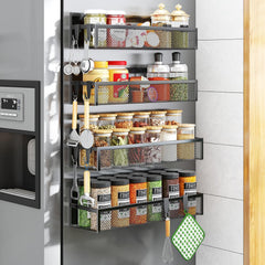 Aufworld Magnetic Spice Rack for Refrigerator, 2 Pack Magnetic Shelf, Fridge Magnet Organizer with Moveable 4 Hooks, Magnet Fridge Shelf for Kitchen Organization and Storage (2 Pack)