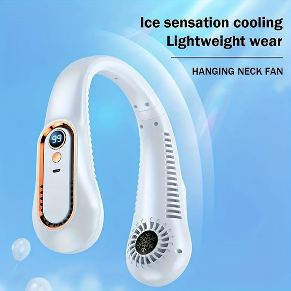 Sports & Office Companion: Mini Bladeless Neck Fan, Ultra-Long Battery Life, 5 Gear Adjustable, Silent, USB Charging with Digital Display